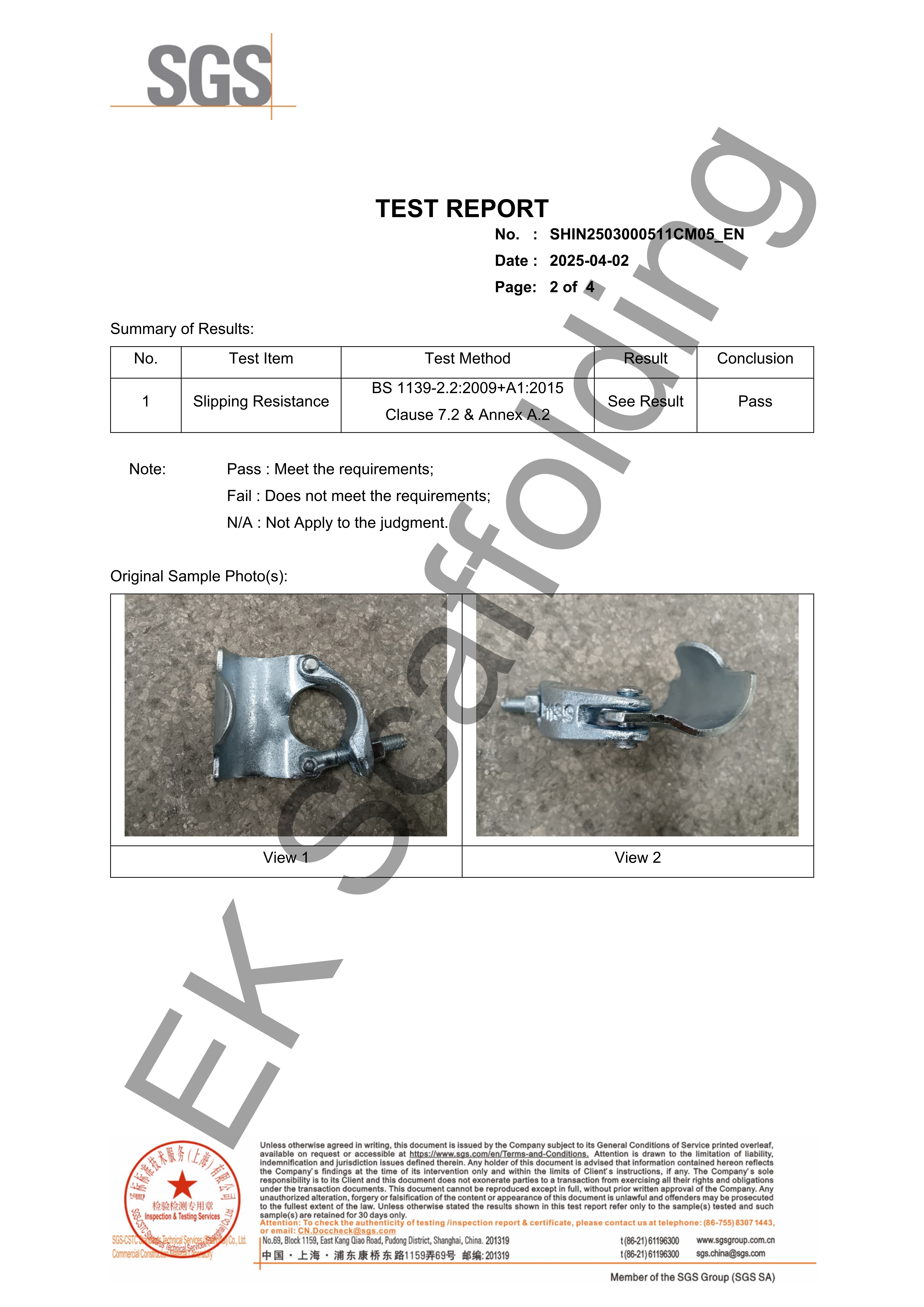 Rapporto SGS dell'accoppiatore Putlog 