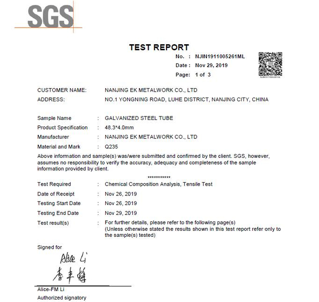 Tubo di impalcature SGS 01